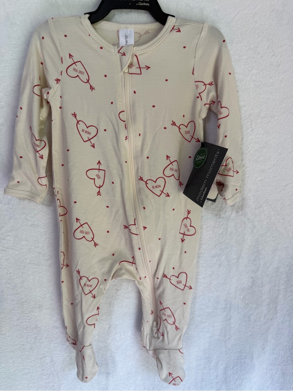 Gerber Cream Footed One-Piece with Red Heart Arrow Print